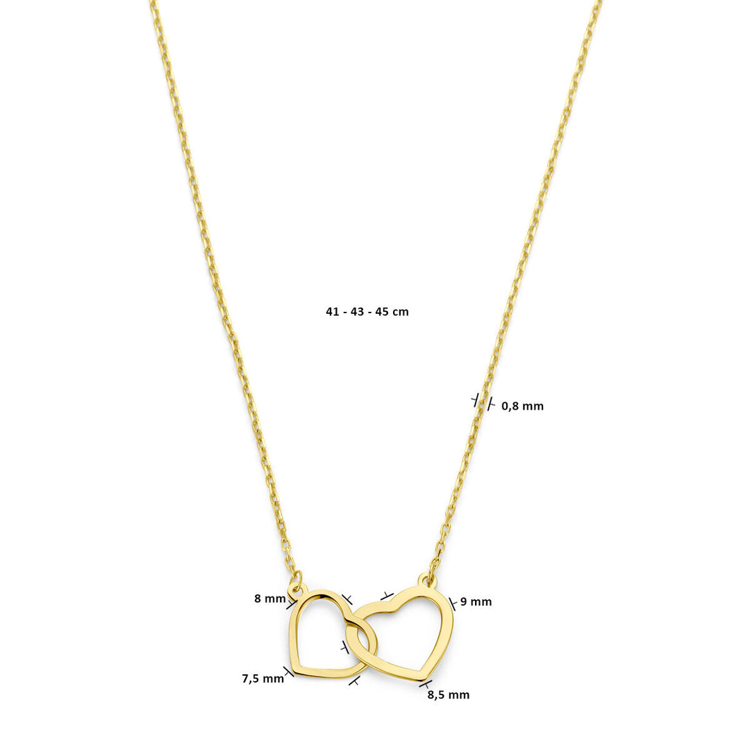 14k Geelgouden Collier met Twee Hartjes – Verstelbaar 41-45 cm