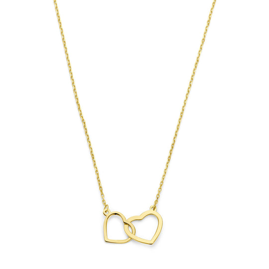 14k Geelgouden Collier met Twee Hartjes – Verstelbaar 41-45 cm