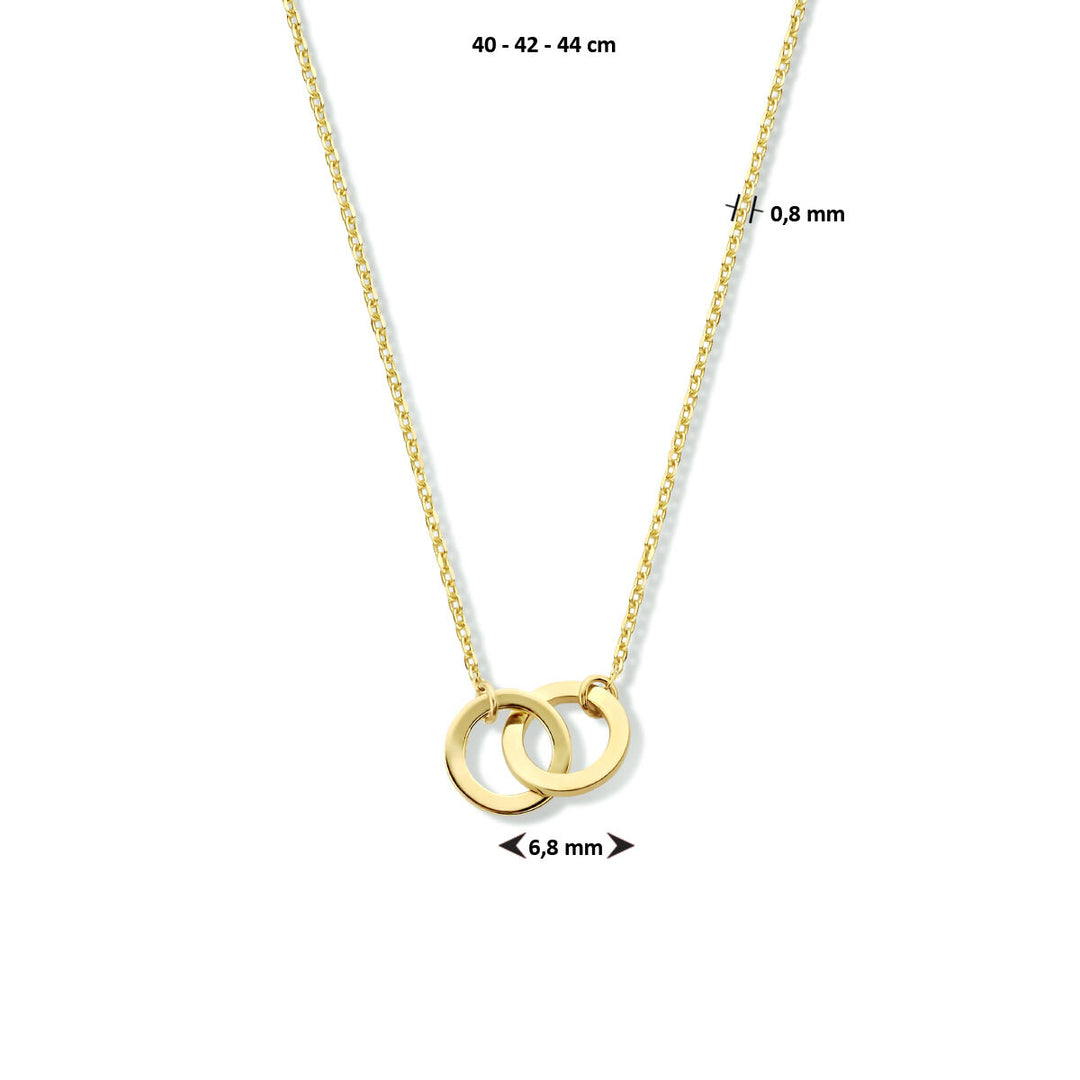 14k Geelgouden Collier met Twee Rondjes – Verstelbaar 40-44 cm