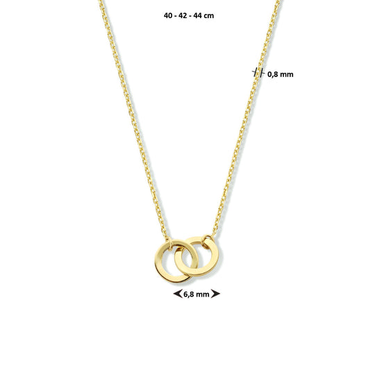 14k Geelgouden Collier met Twee Rondjes – Verstelbaar 40-44 cm
