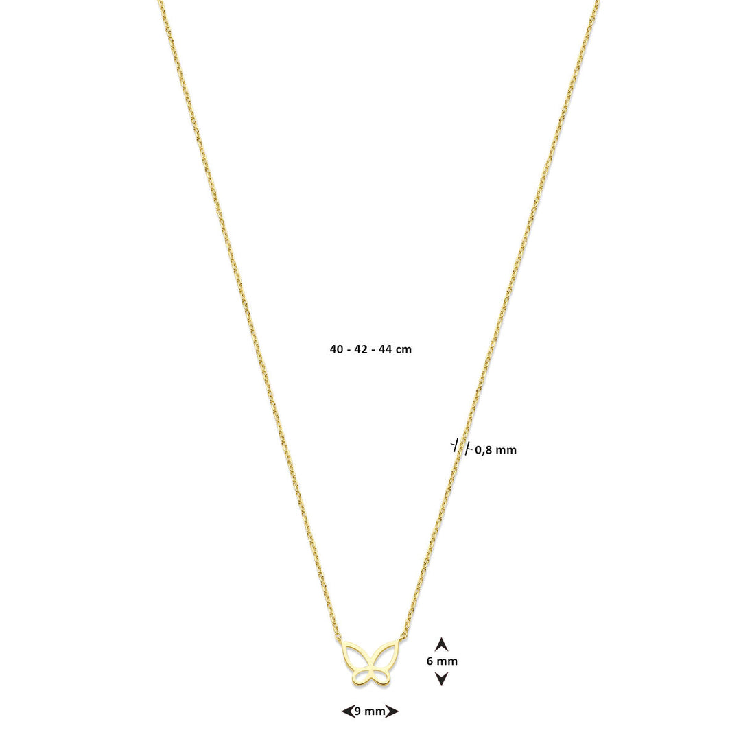 14k Geelgouden Collier met Vlinder Hanger – Verstelbaar 40-44 cm