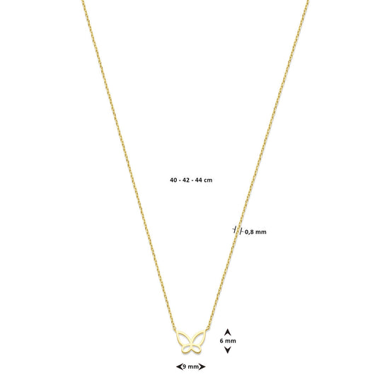 14k Geelgouden Collier met Vlinder Hanger – Verstelbaar 40-44 cm