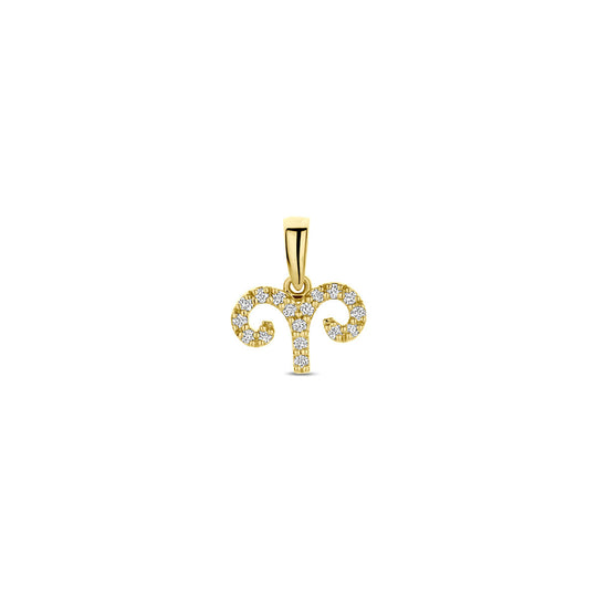 14k Geelgouden Hanger Sterrenbeeld Ram met Diamant H SI