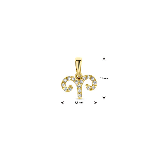14k Geelgouden Hanger Sterrenbeeld Ram met Diamant H SI