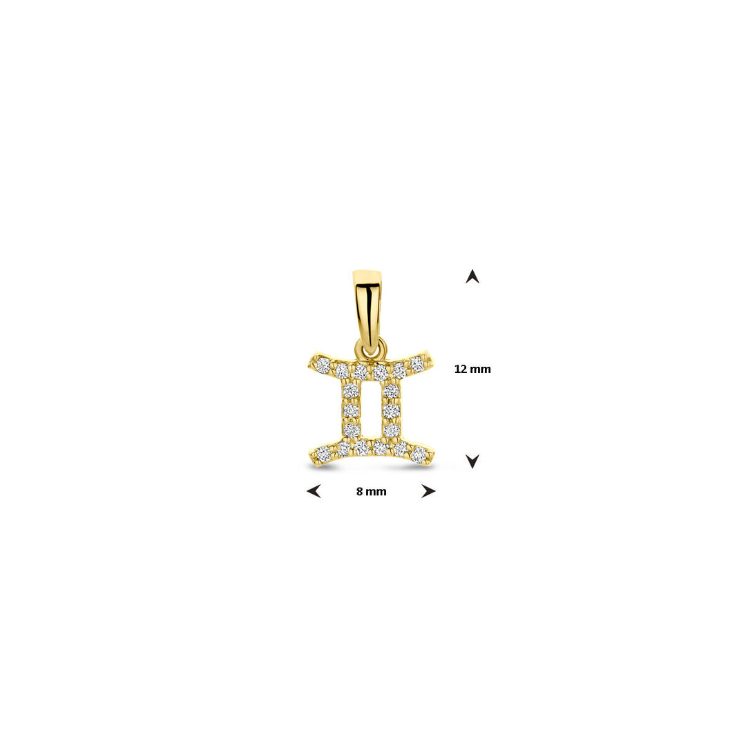 14k Geelgouden Hanger Sterrenbeeld Tweeling met Diamant H SI