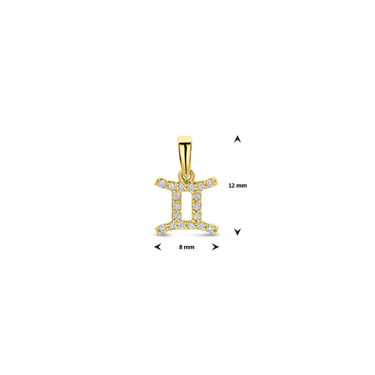 14k Geelgouden Hanger Sterrenbeeld Tweeling met Diamant H SI