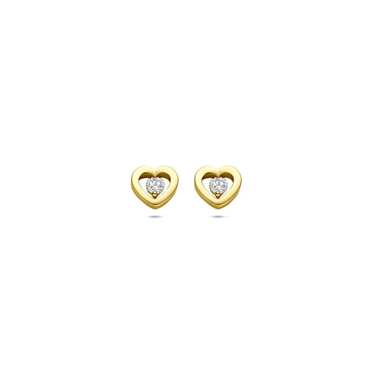 14k Geelgouden Oorknoppen Hartje met Diamant 0.10ct – 5,5 mm