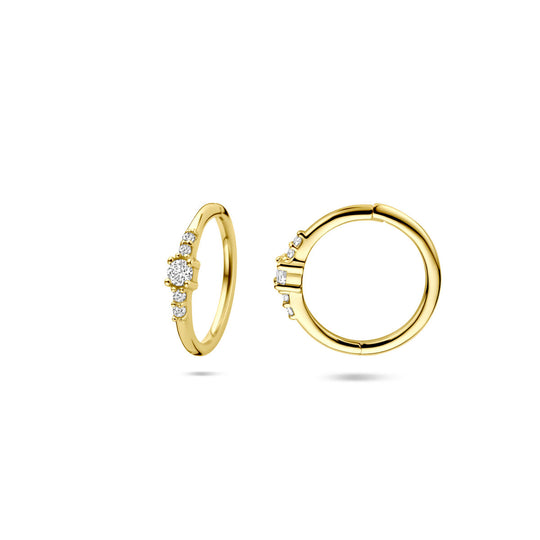 14k Geelgouden Oorringen met Zirkonia – 12 mm