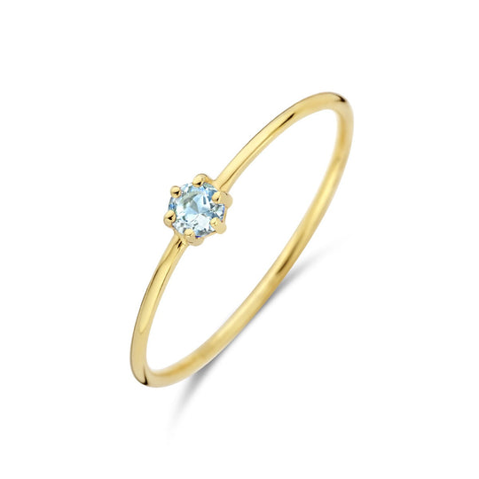 14k Geelgouden Ring met Aquamarijn Maart Geboortesteen – 4mm