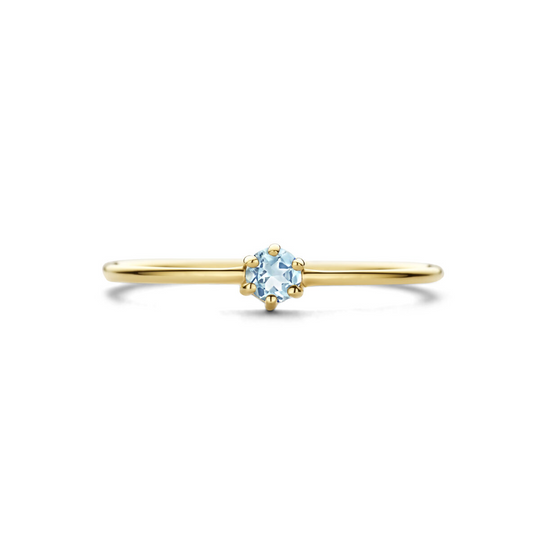 14k Geelgouden Ring met Aquamarijn Maart Geboortesteen – 4mm