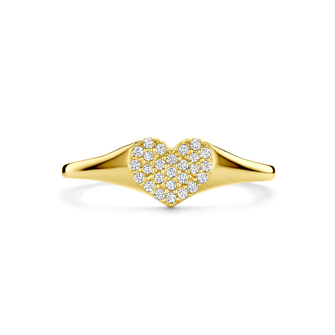 14k Geelgouden Ring met Hart van Zirkonia