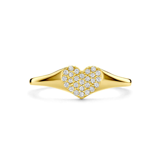 14k Geelgouden Ring met Hart van Zirkonia