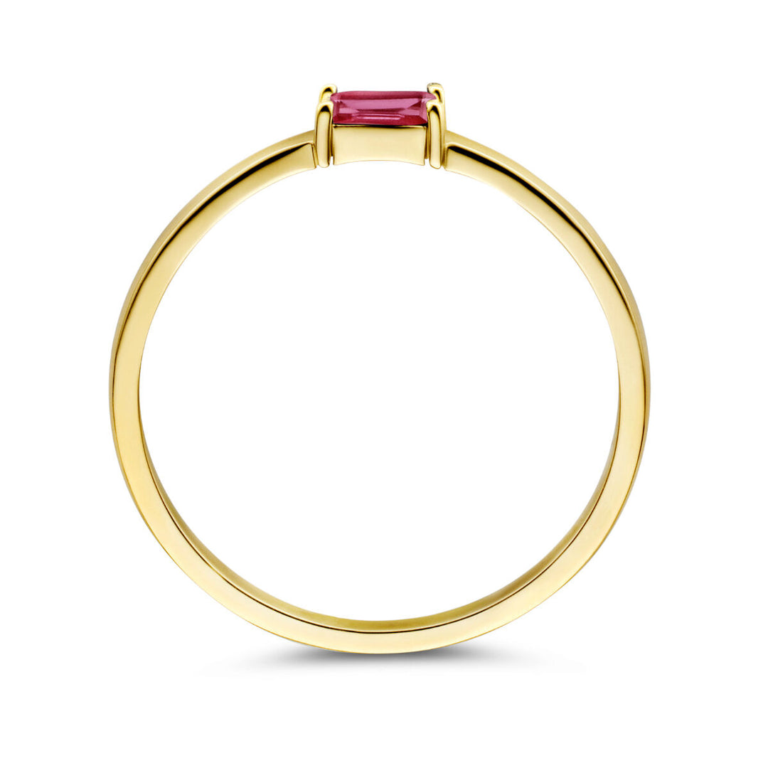 14k Geelgouden Ring met Robijn – Geboortesteen Juli 2,5mm