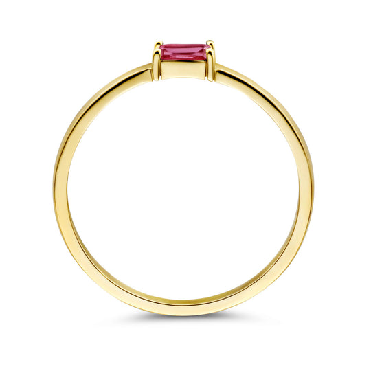 14k Geelgouden Ring met Robijn – Geboortesteen Juli 2,5mm