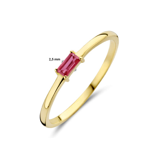 14k Geelgouden Ring met Robijn – Geboortesteen Juli 2,5mm