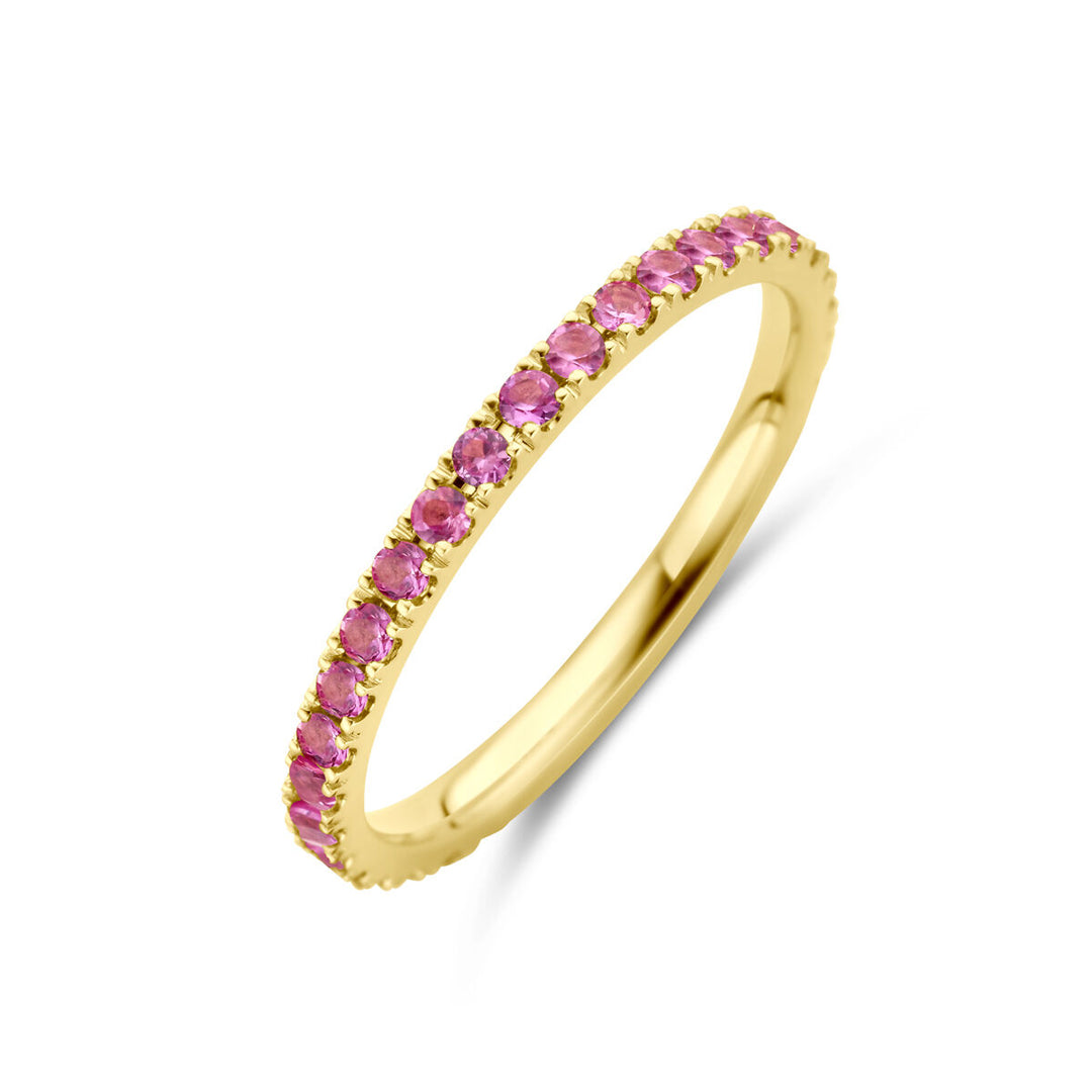 14k Geelgouden Ring met Roze Saffier – 2 mm Breed