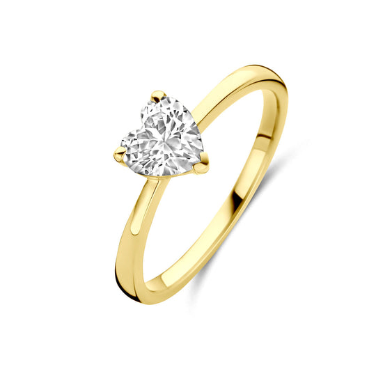 14k Geelgouden Ring met Zirkonia Hart