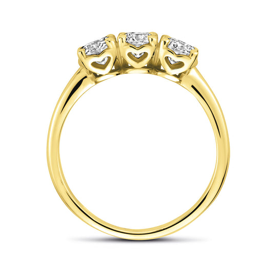 14k Geelgouden Trilogie Ring met Lab Grown Diamant 0.90ct G VS