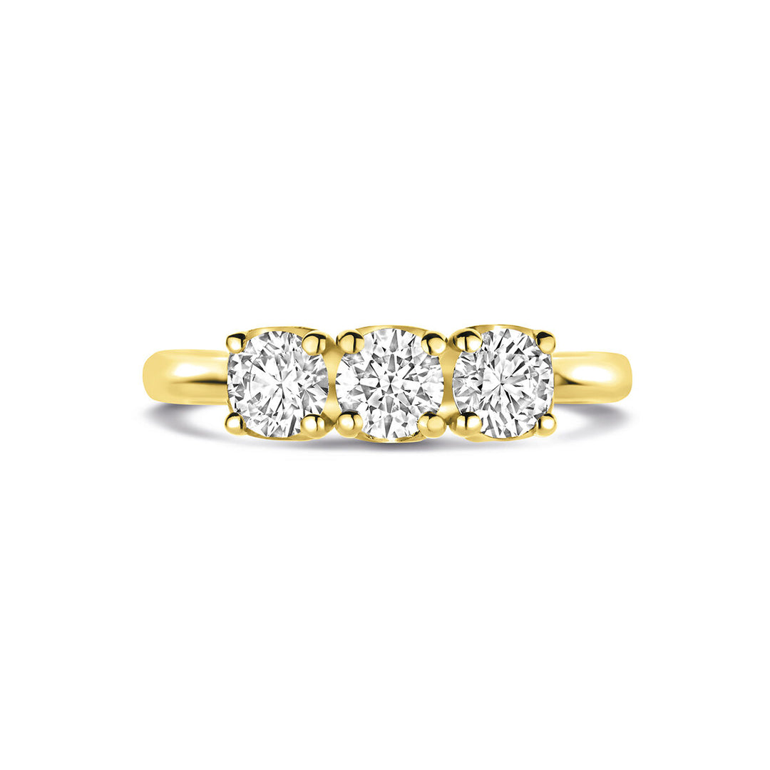 14k Geelgouden Trilogie Ring met Lab Grown Diamant 0.90ct G VS