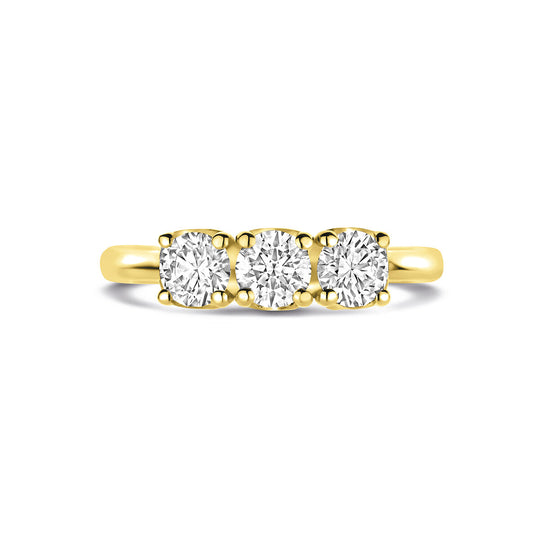 14k Geelgouden Trilogie Ring met Lab Grown Diamant 0.90ct G VS