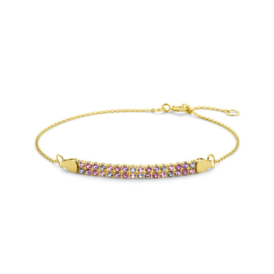 14k Gouden Armband met Amethist, Rhodoliet & Saffier – 16–18 cm, 0,9 mm