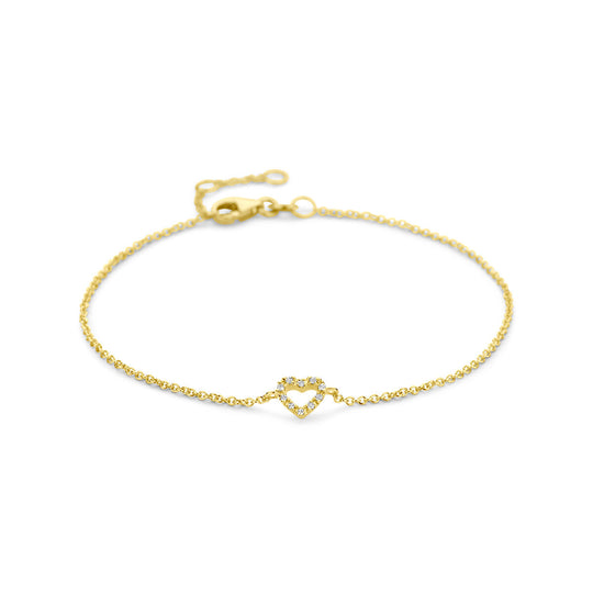 14k Gouden Armband met Hart & Diamant 0.04ct – 16,5–18,5 cm