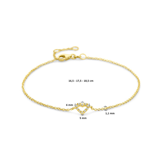 14k Gouden Armband met Hart & Diamant 0.04ct – 16,5–18,5 cm