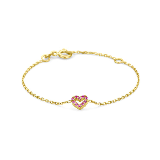 14k Gouden Armband met Hart & Rode Zirkonia – 11 + 2 cm Verstelbaar