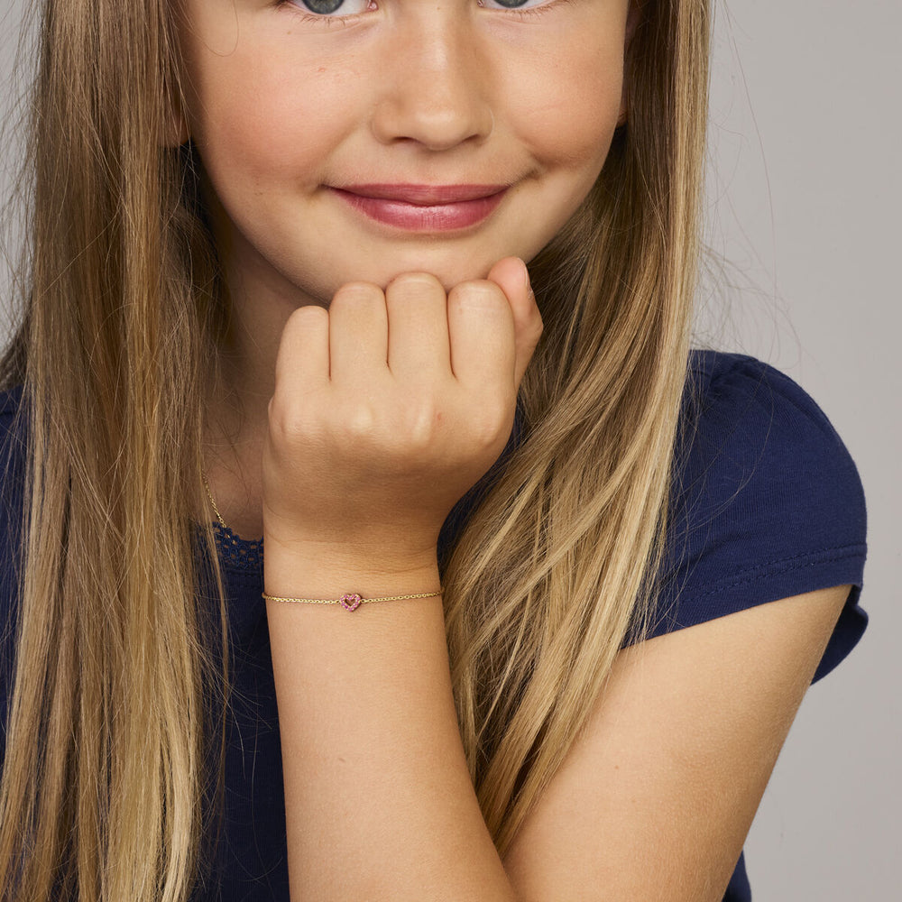 14k Gouden Armband met Hart & Rode Zirkonia – 11 + 2 cm Verstelbaar