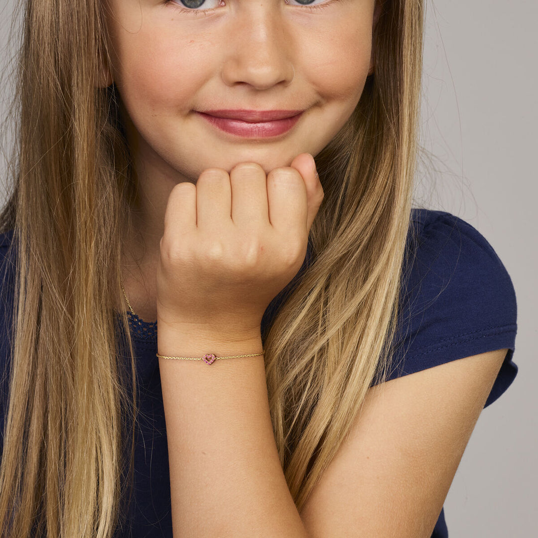 14k Gouden Armband met Hart & Rode Zirkonia – 11 + 2 cm Verstelbaar