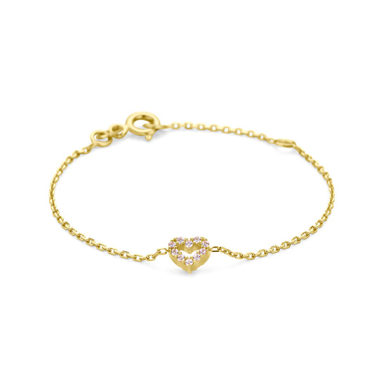 14k Gouden Armband met Hart & Roze Zirkonia – 11 + 2 cm Verstelbaar