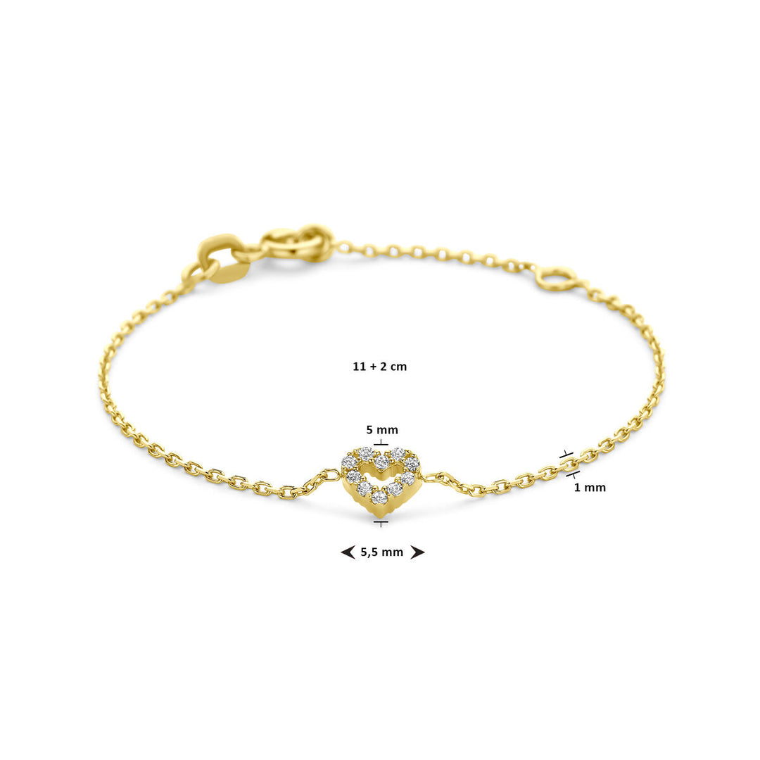 14k Gouden Armband met Hart & Zirkonia – 11 + 2 cm Verstelbaar