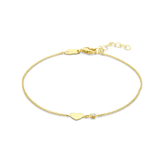 14k Gouden Armband met Hartje & Diamant 0.02ct – 16 + 2 cm Verstelbaar