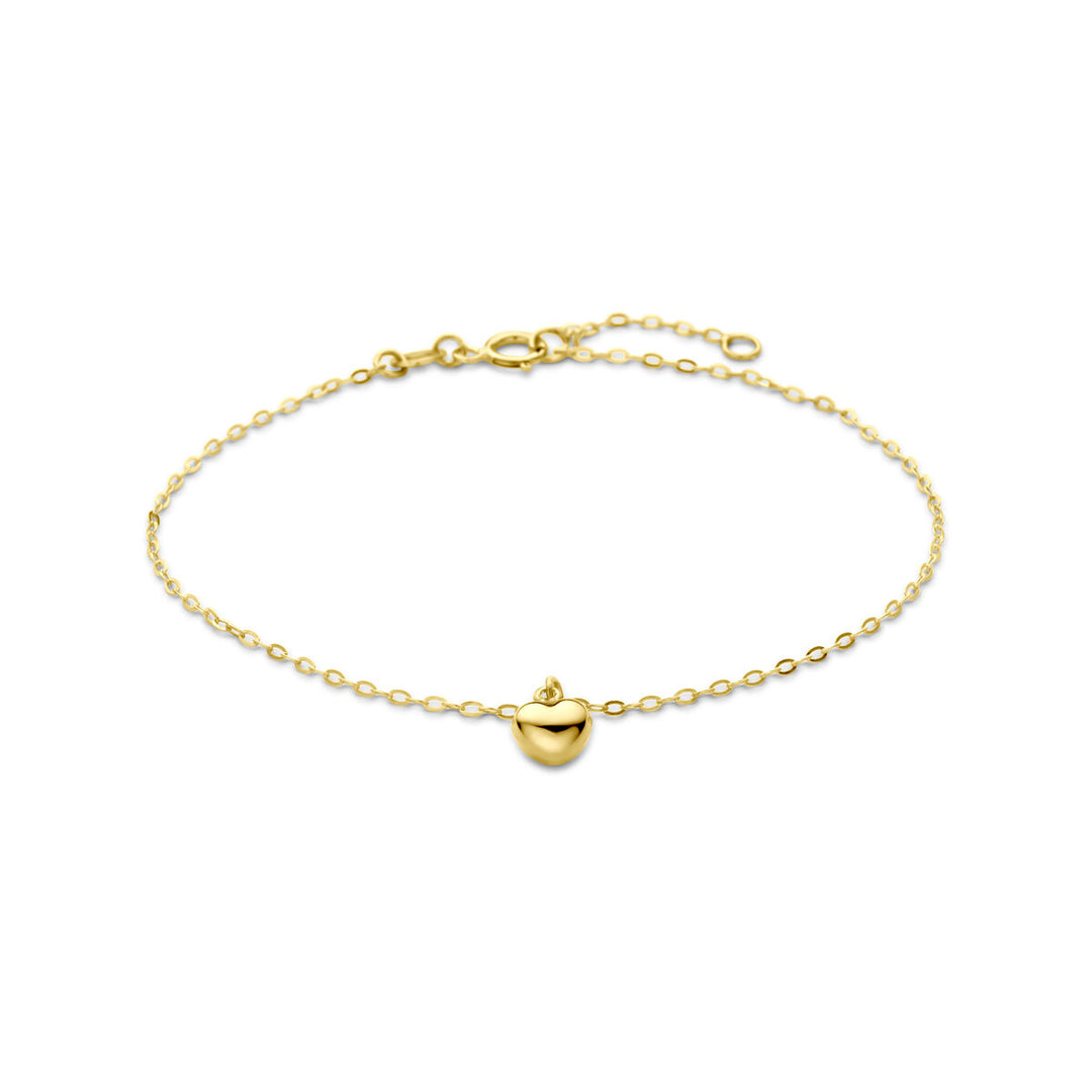 14k Gouden Armband met Hartje – Verstelbaar 16,5–18,5 cm, 1,1 mm