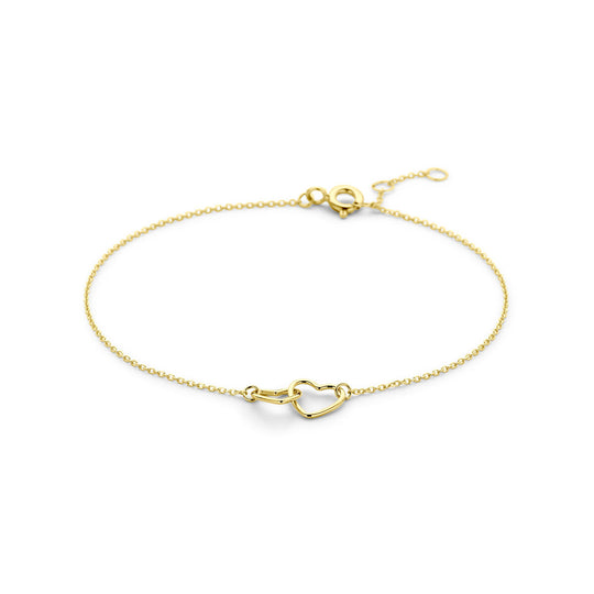 14k Gouden Armband met Hartjes – 16,5–18,5 cm Verstelbaar, 0,8 mm