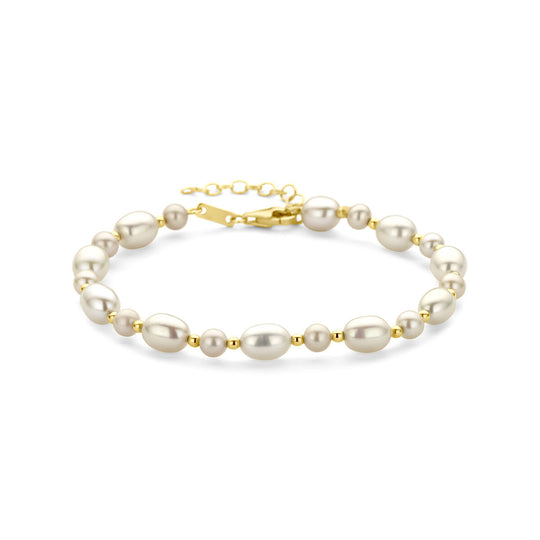 14k Gouden Armband met Parels – 17 + 3 cm Verstelbaar, Karabijnsluiting