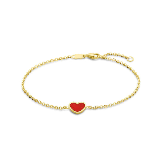 14k Gouden Armband met Rood Epoxy Hart – 16–18 cm, 1,5 mm