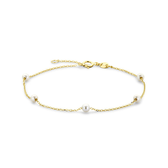 14k Gouden Armband met Zoetwaterparels – Verstelbaar 16,5–18,5 cm