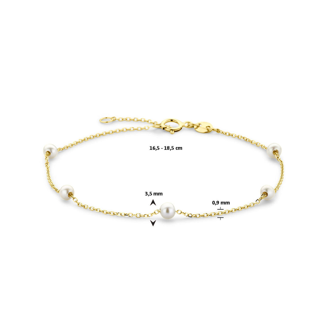 14k Gouden Armband met Zoetwaterparels – Verstelbaar 16,5–18,5 cm
