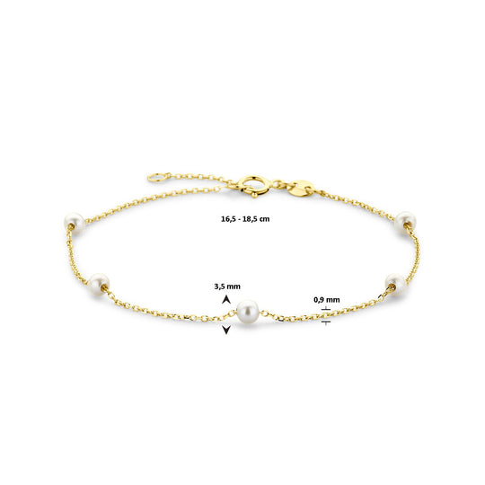 14k Gouden Armband met Zoetwaterparels – Verstelbaar 16,5–18,5 cm