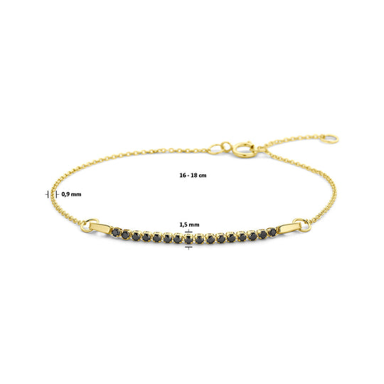 14k Gouden Armband met Zwarte Spinel – 16–18 cm, 0,9 mm