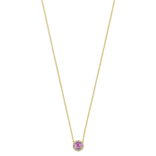 14k Gouden Collier met Roze Saffier & Diamant 0.05ct – 41–45 cm