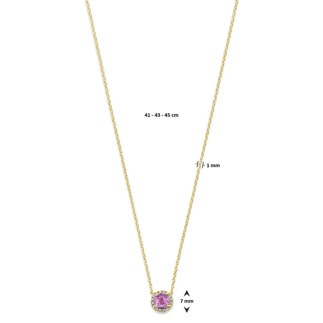 14k Gouden Collier met Roze Saffier & Diamant 0.05ct – 41–45 cm
