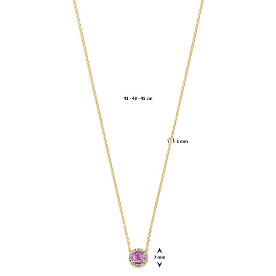 14k Gouden Collier met Roze Saffier & Diamant 0.05ct – 41–45 cm