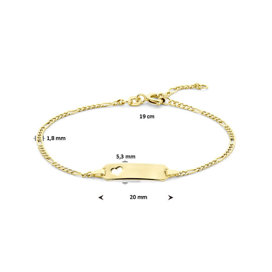 14k Gouden Graveerarmband met Hart Plaat – 15,5–19 cm, 5,3 mm