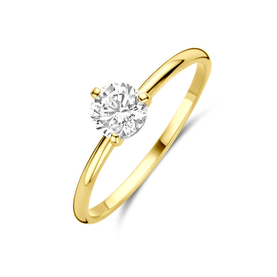 14k Gouden Ring met Zirkonia – 5,5 mm Ronde Steen