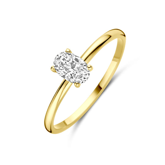 14k Gouden Ring met Zirkonia – 6x4 mm Ovale Steen