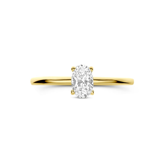 14k Gouden Ring met Zirkonia – 6x4 mm Ovale Steen