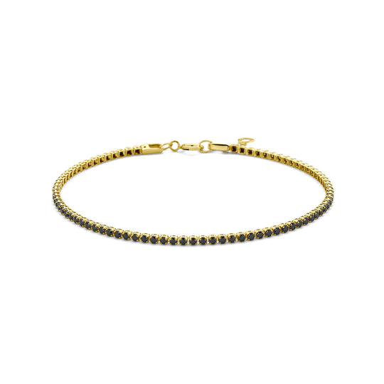 14k Gouden Tennisarmband met Zwarte Spinel – 1,5 mm, 16,5–18 cm
