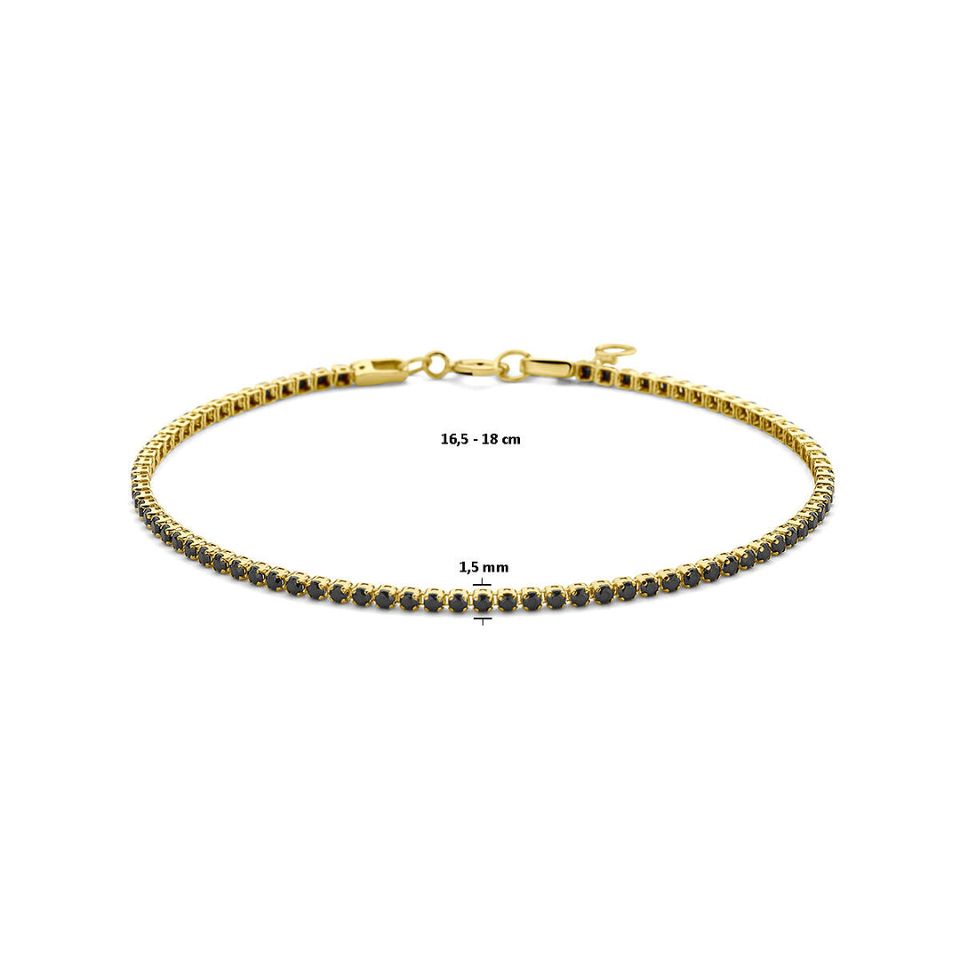 14k Gouden Tennisarmband met Zwarte Spinel – 1,5 mm, 16,5–18 cm